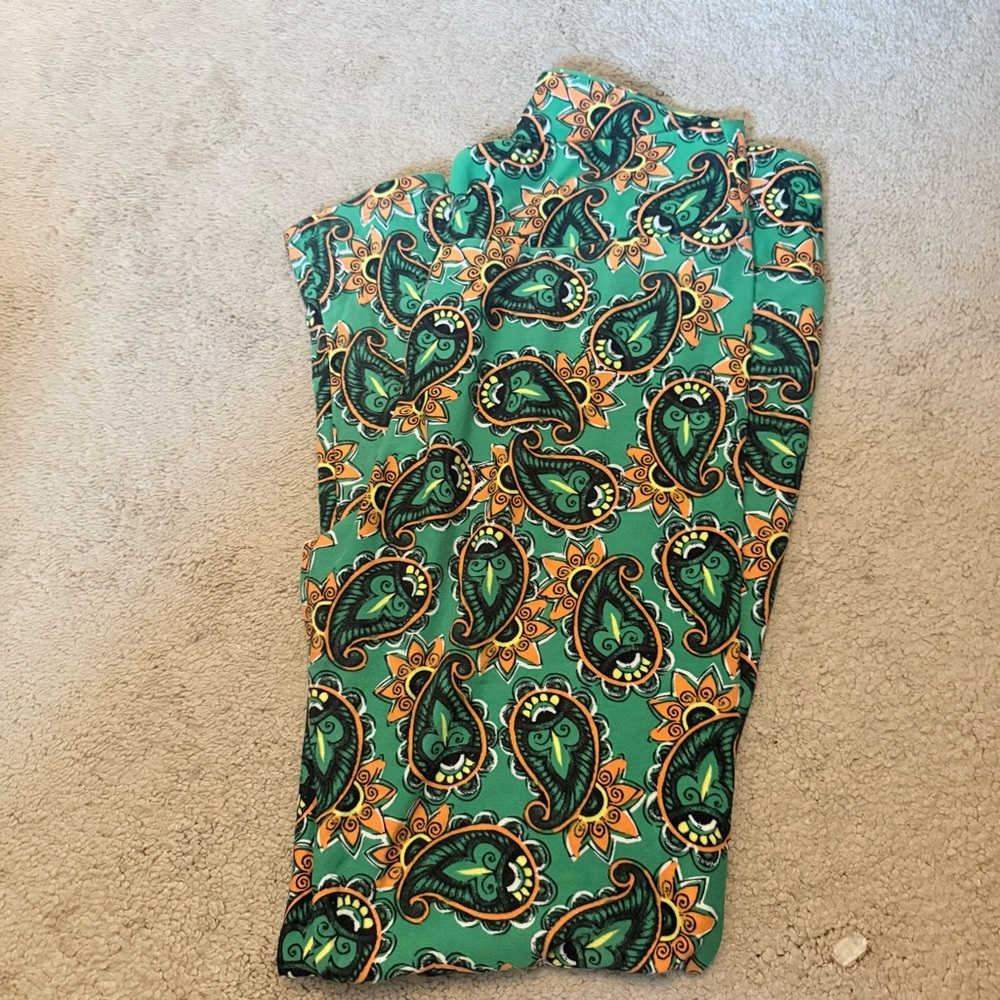 LuLaRoe Green and Orange Paisley Pants